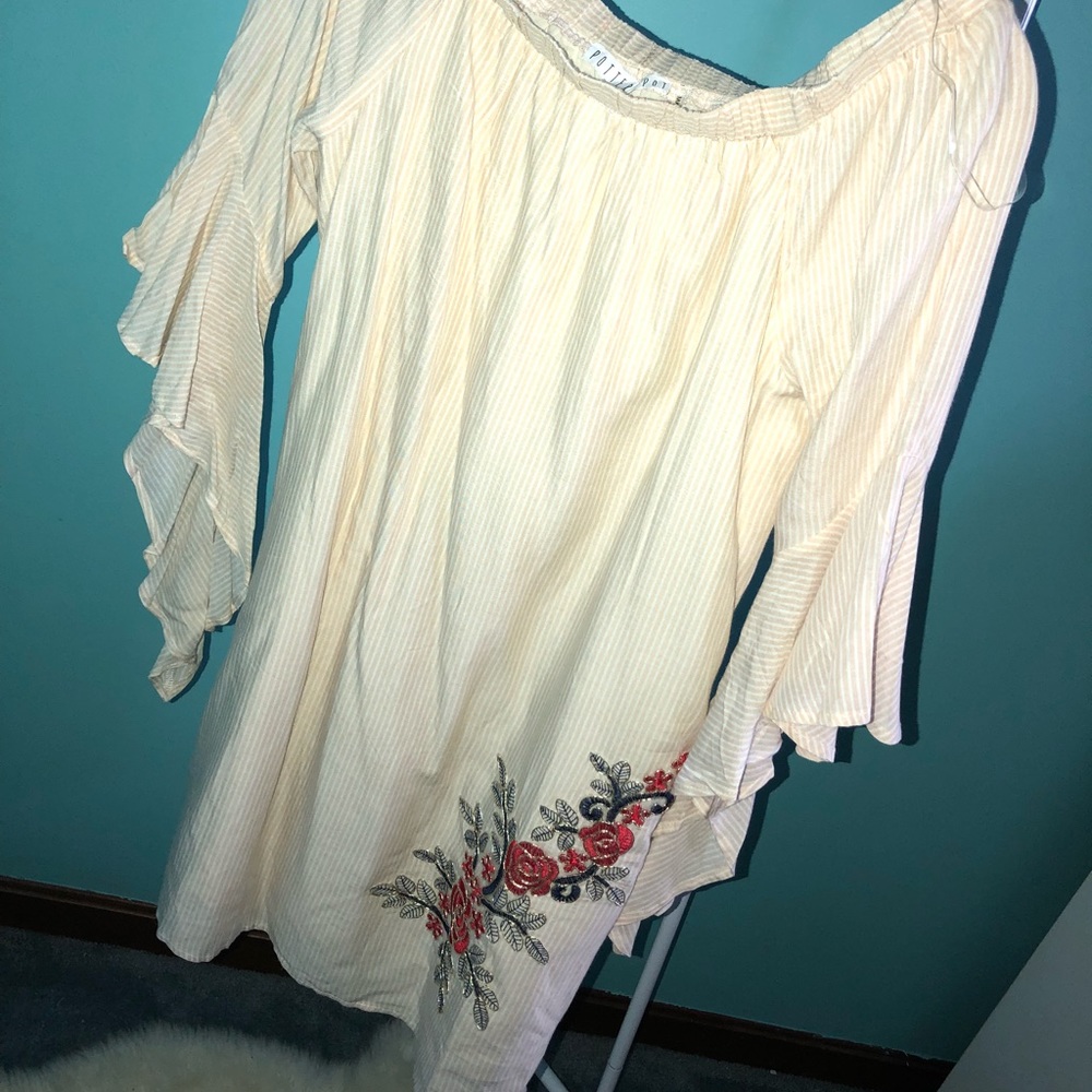 Yellow off the shoulder shift dress